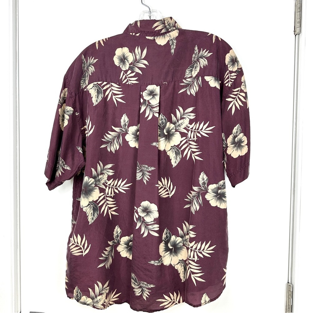 SUMMA Maroon Silk Blend Aloha Shirt M Hibiscus Floral Vintage Y2K Vibes - Picture 2 of 4